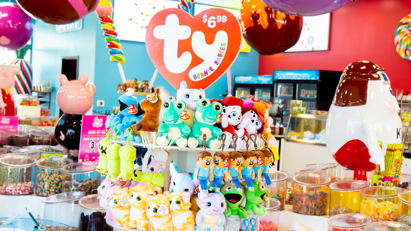 Ty plush beanie toys and collectibles on a display table
